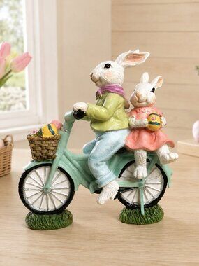 Easter Bunny Bicycle Figurine Pastel Spring Cottagecore Tabletop Decor NWT